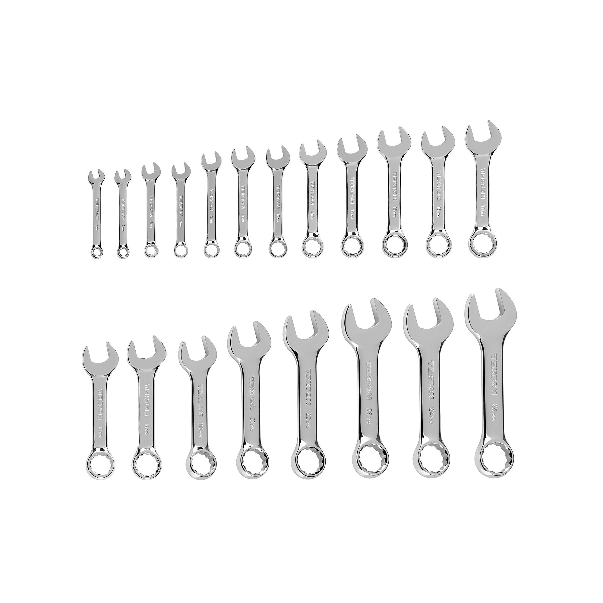 TEKTON Stubby Combination Wrench Set, 19-Piece (6 - 24 mm) | WCB90405